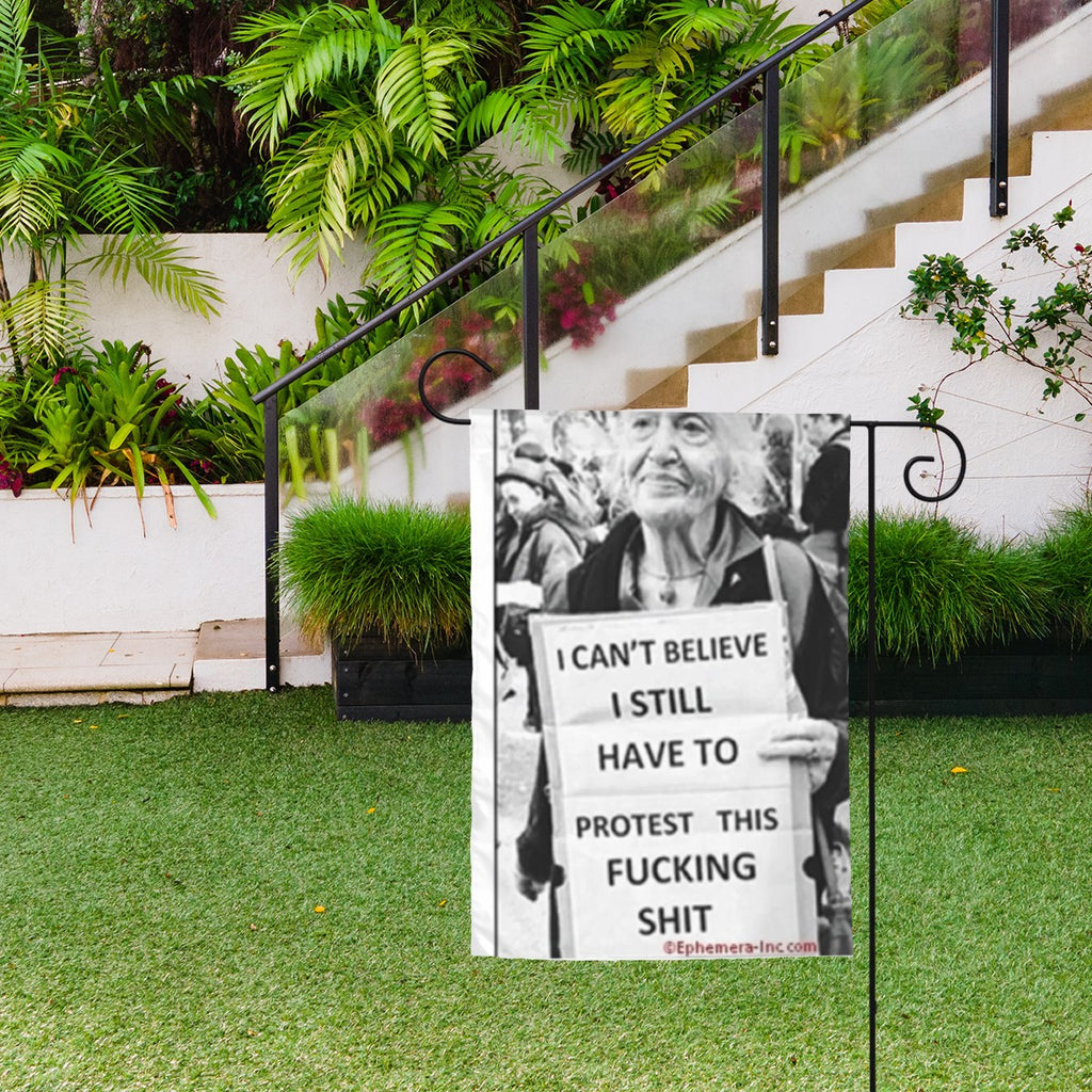 Protest Sign Older Woman Garden Flag