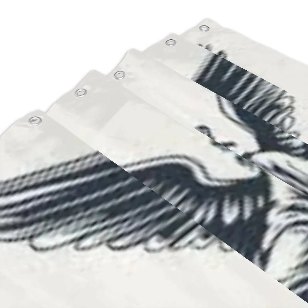 Vintage angel shower curtain by Sandy Beach featuring an elegant angel design for bathroom decor.