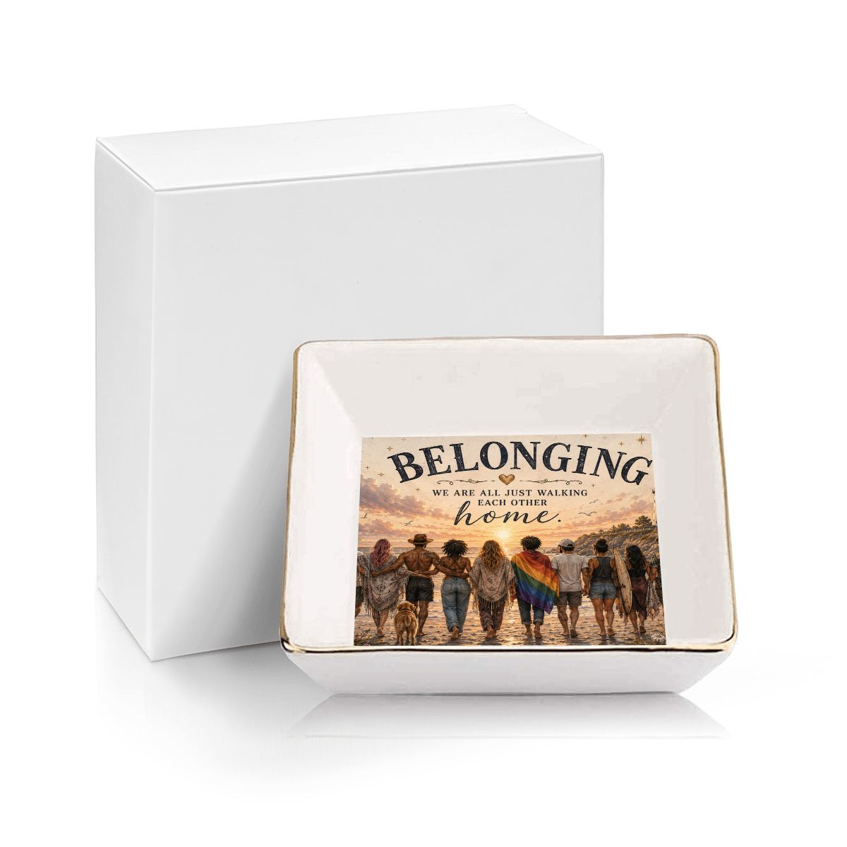 Belonging Gold Trim Ceramic Jewelry Dish