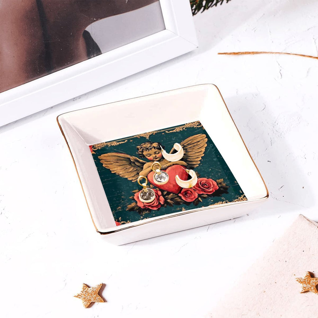 Cupid Gold Trim Ceramic Jewelry Dish