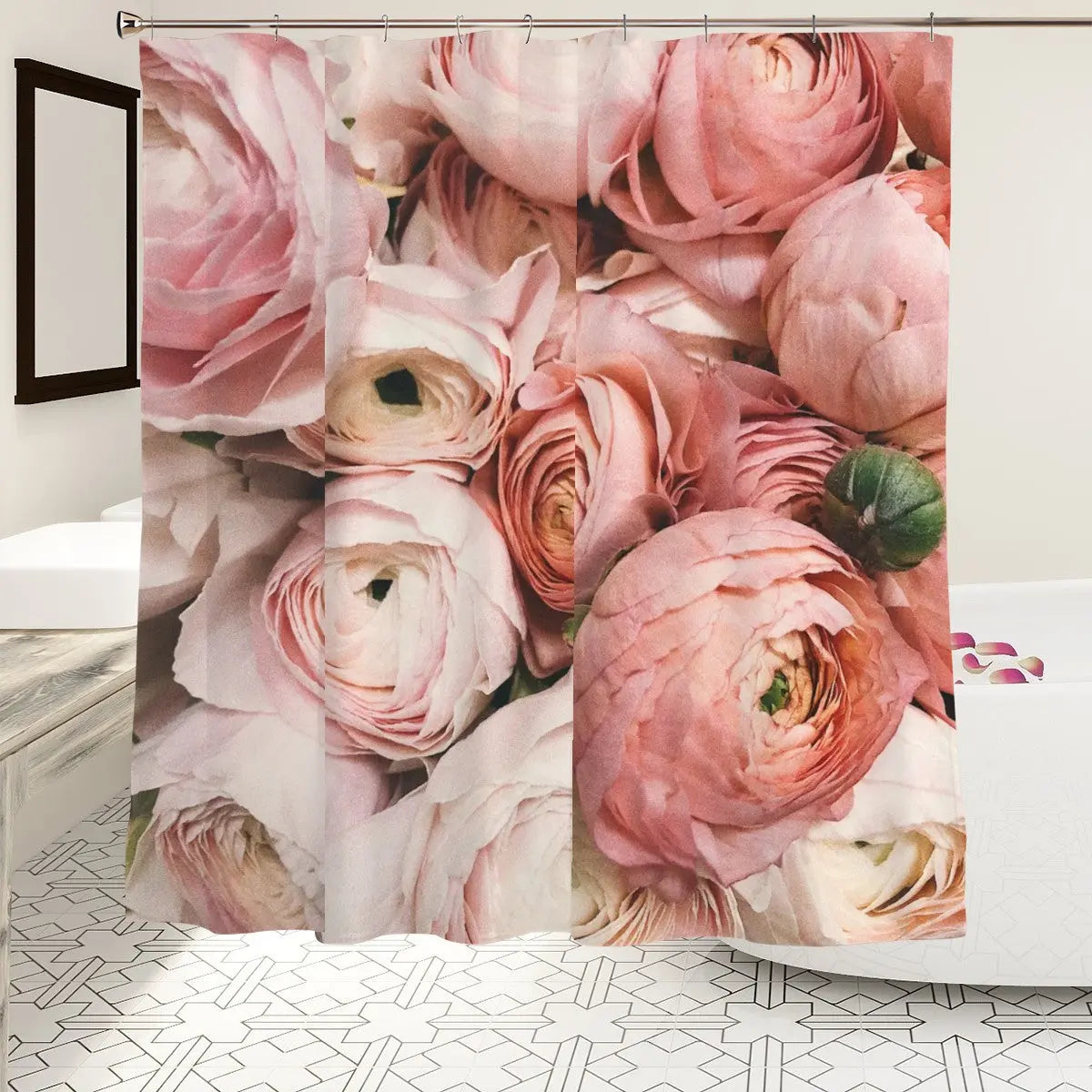 Pink Ranunculus Floral Shower Curtain Sandy Beach