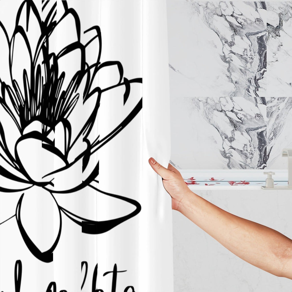 Sandy Beach No Mud No Lotus bathroom shower curtain with lotus flower design, perfect for bathroom decor.
