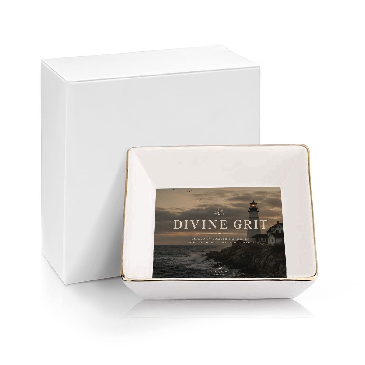Divine Grit Gold Trim Ceramic Jewelry Dish