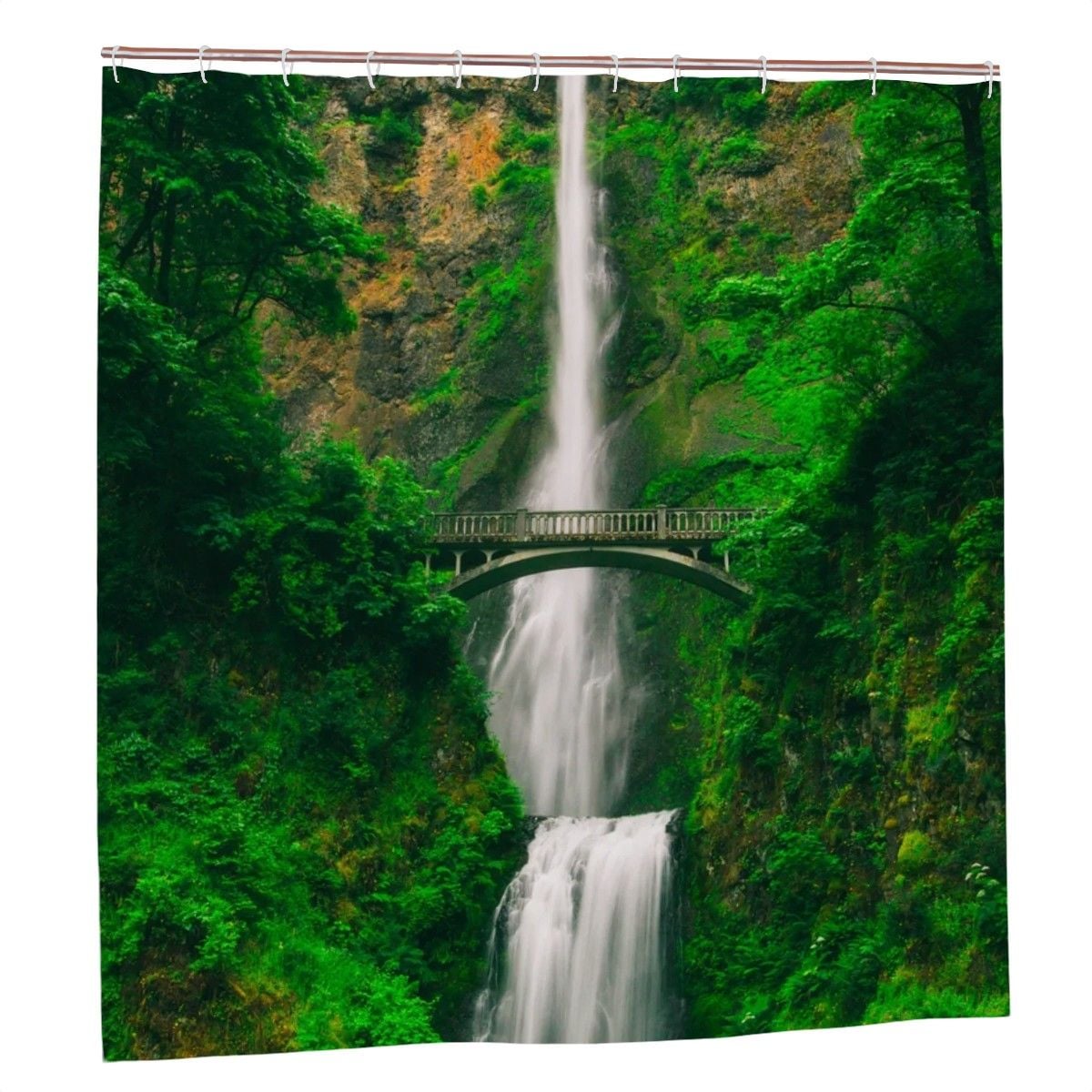 Sandy Beach Waterfall Shower Curtain with flowing waterfall design, perfect for bathroom decor and adding a relaxing ambiance