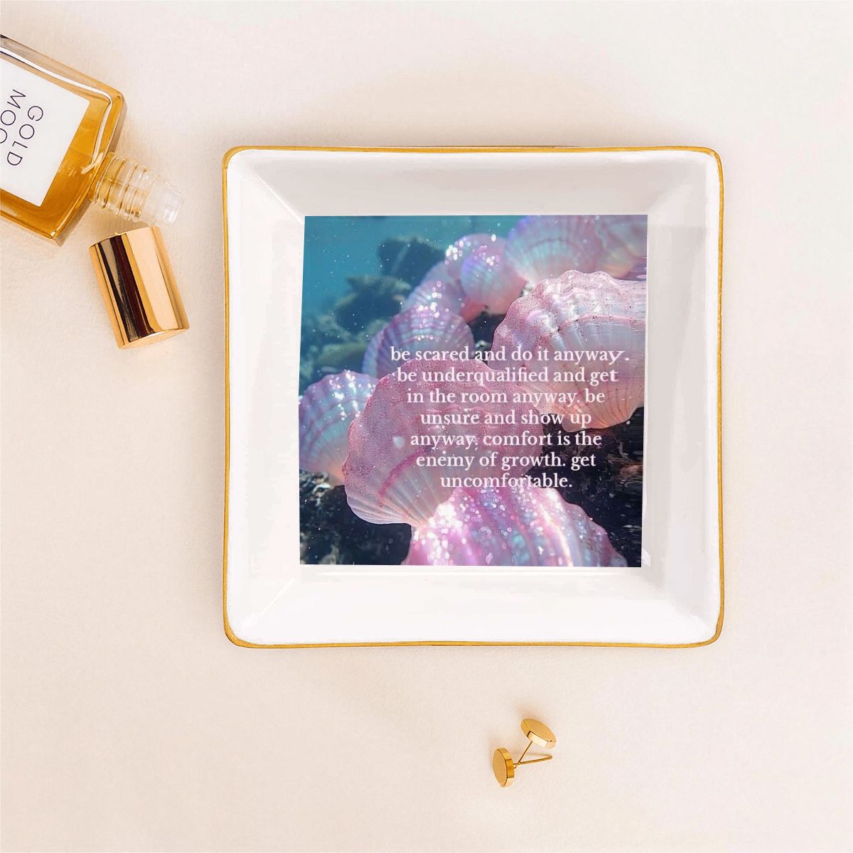 Do It Anyways Gold Trim Ceramic Jewelry Dish