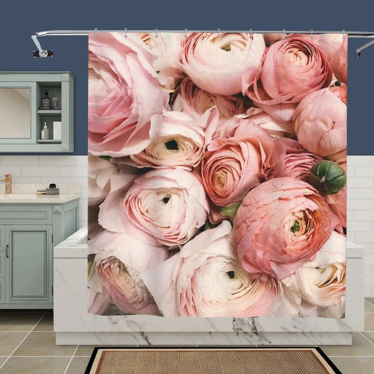 Pink Ranunculus Floral Shower Curtain Sandy Beach