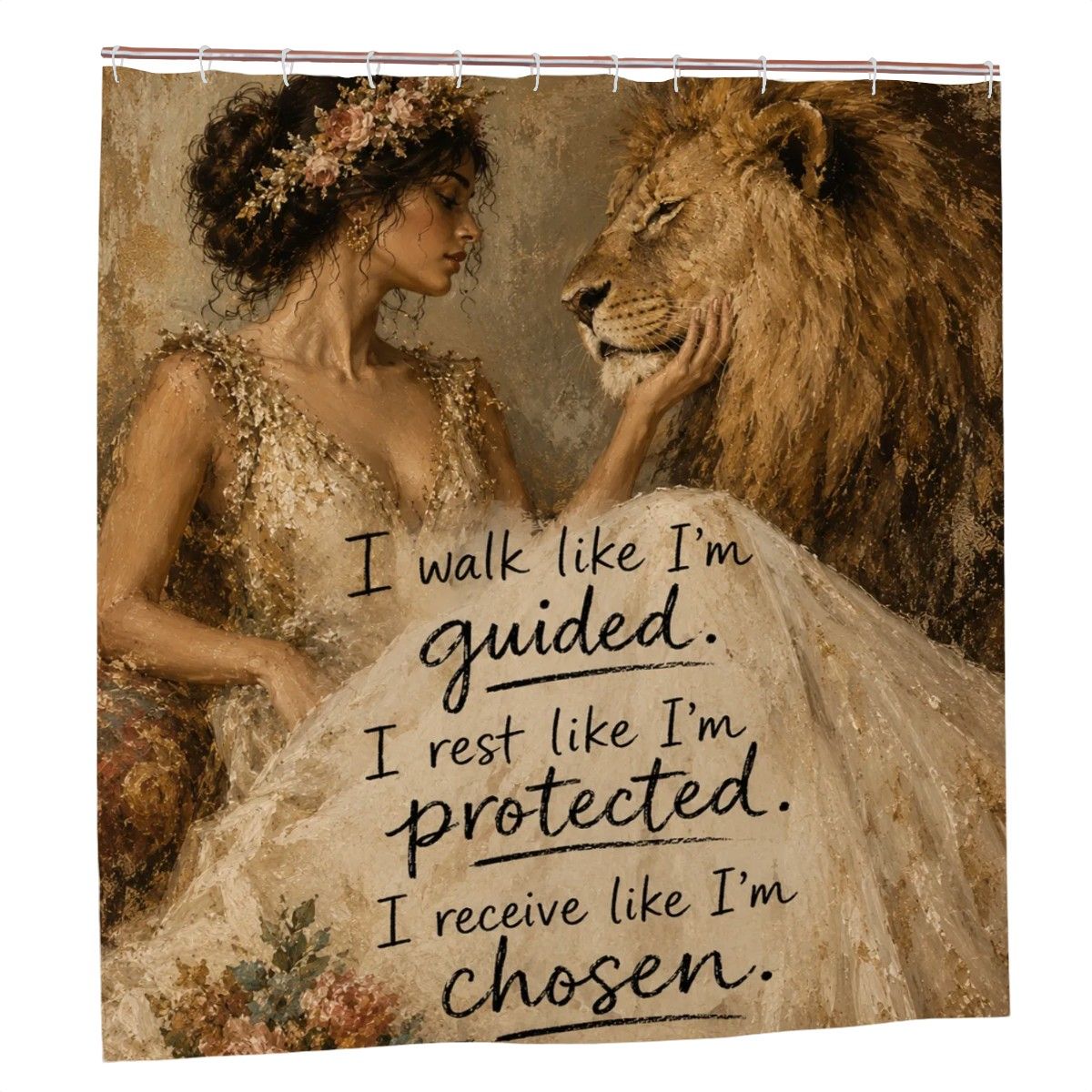 I Walk Like I’m Guided Shower Curtain – Lion Woman Guided Protected Chosen Faith Bathroom Decor