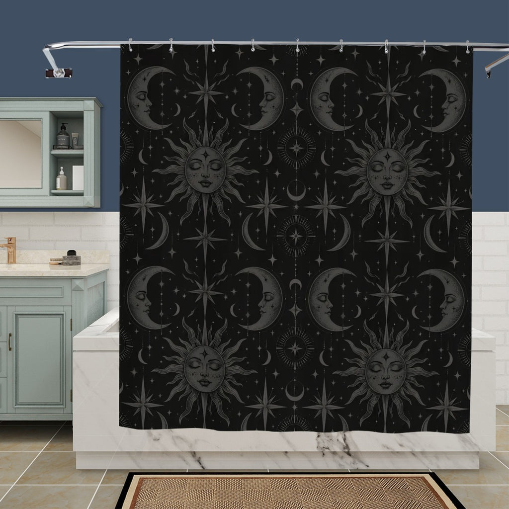 Celestial Moon Phases Shower Curtain - 72" x 72" Black Mystic Bathroom Decor