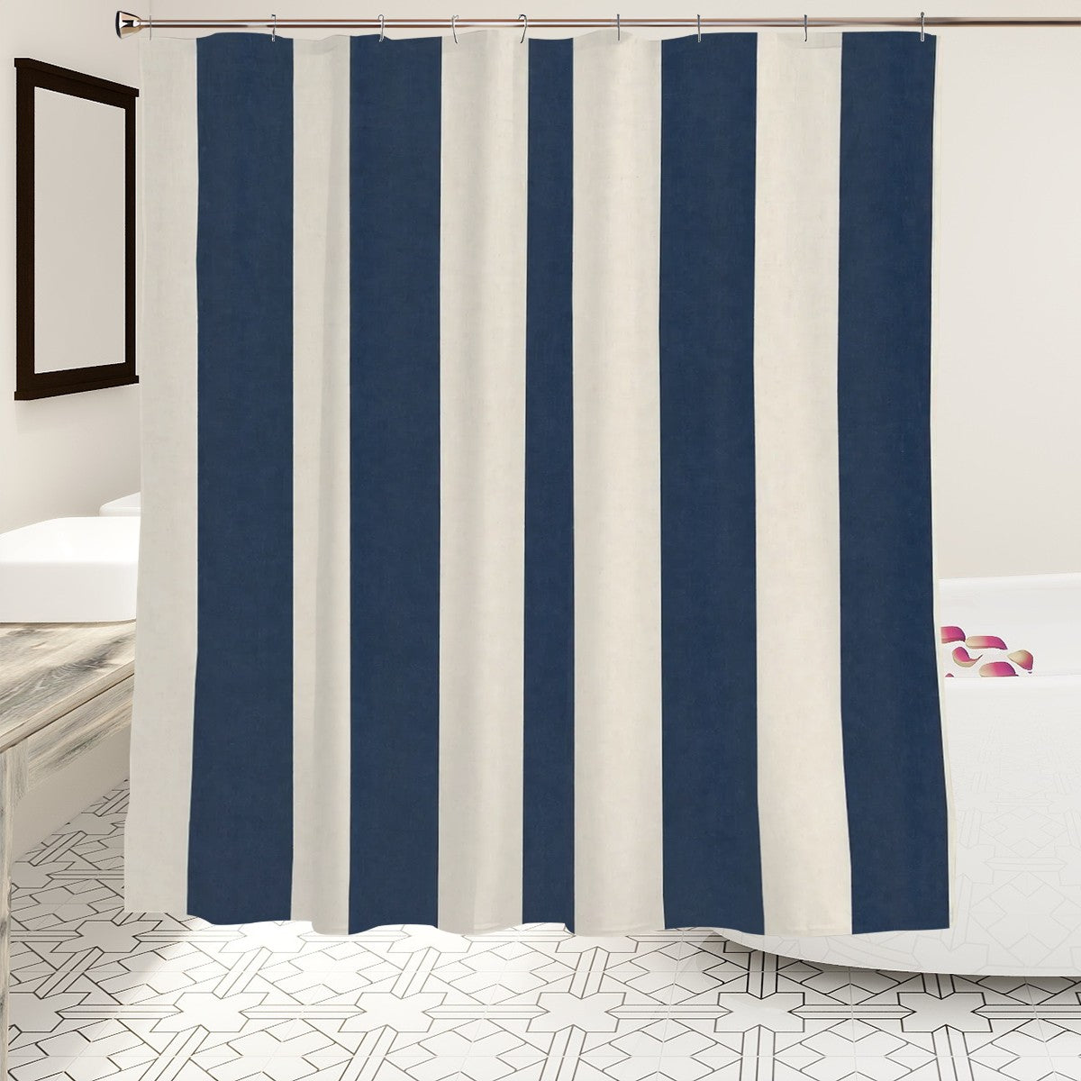Sandy Beach bathroom decor shower curtain with ocean-inspired design, featuring waves and sandy tones for a coastal look.