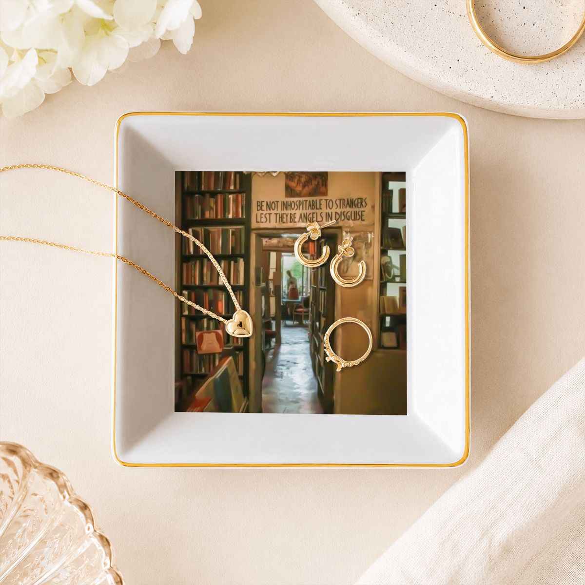 Gold Trim Jewelry Dish angels in disguise
