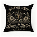 Black decorative throw pillow with Divine Grit Leave It Better vintage nautical design.