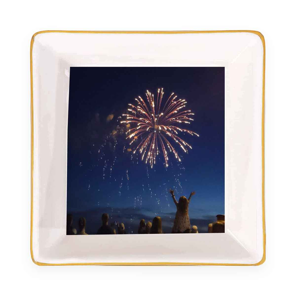 Gold Trim Jewelry Dish Fireworks