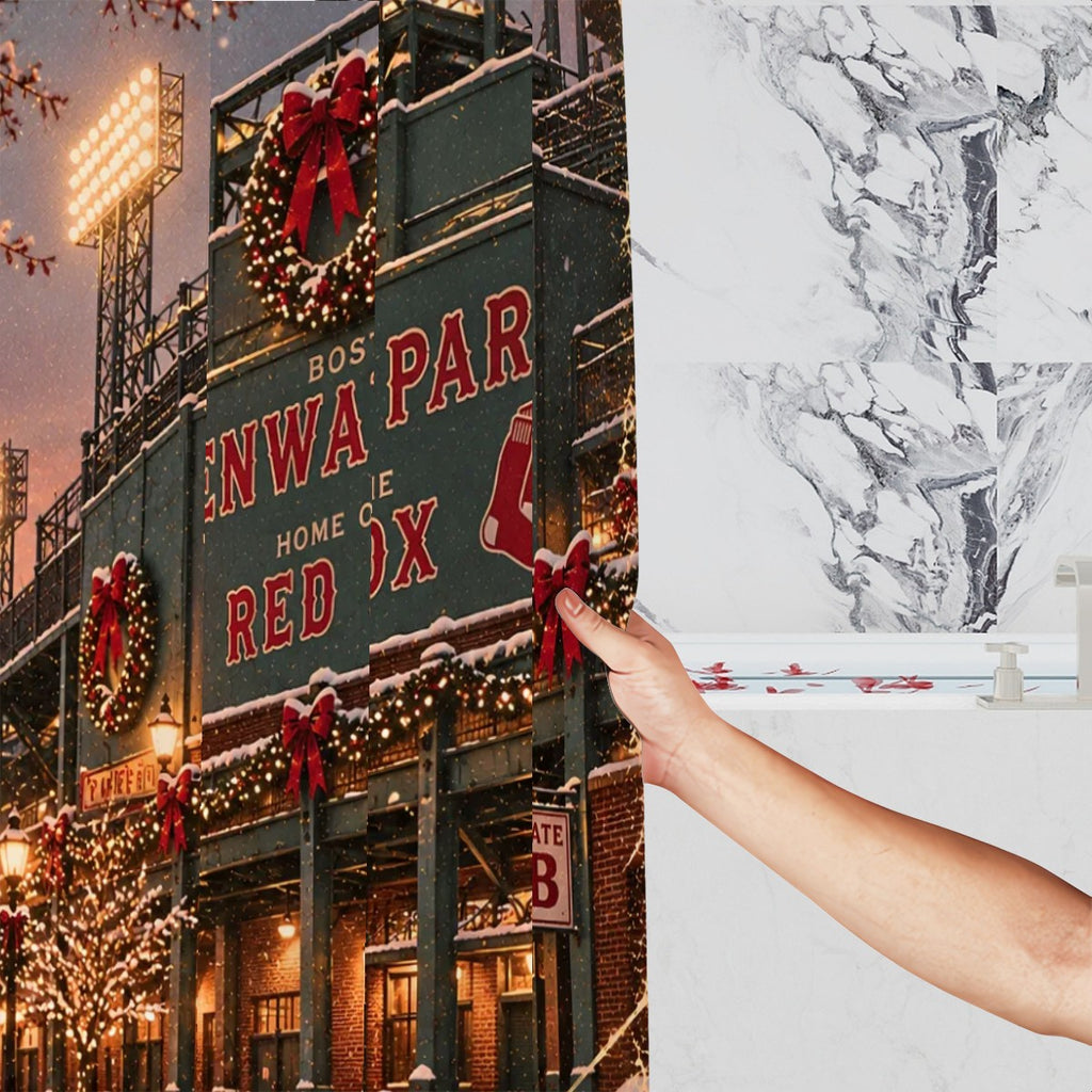 Fenway Park Christmas Shower Curtain | Boston Winter Baseball Scene
