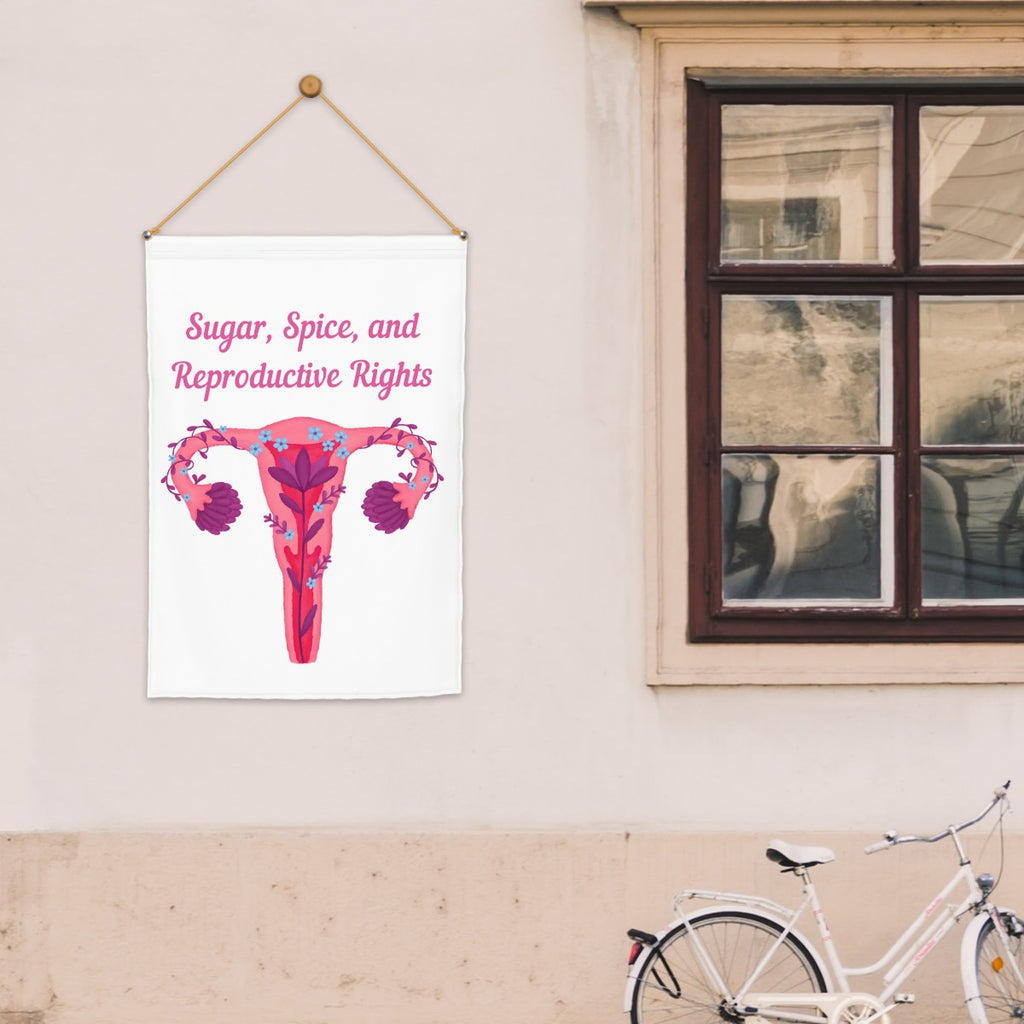 Sandy Beach reproductive rights uterus garden flag with vibrant design, suitable for gardening and outdoor decor.
