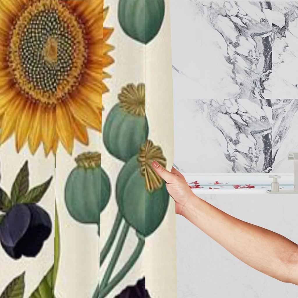 Vintage botanical shower curtain by Sandy Beach featuring floral patterns for bathroom decor.