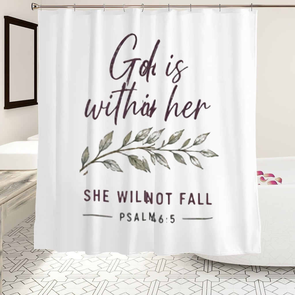 Sandy Beach bathroom decor shower curtain with a coastal ocean wave design hanging in a modern bathroom setting