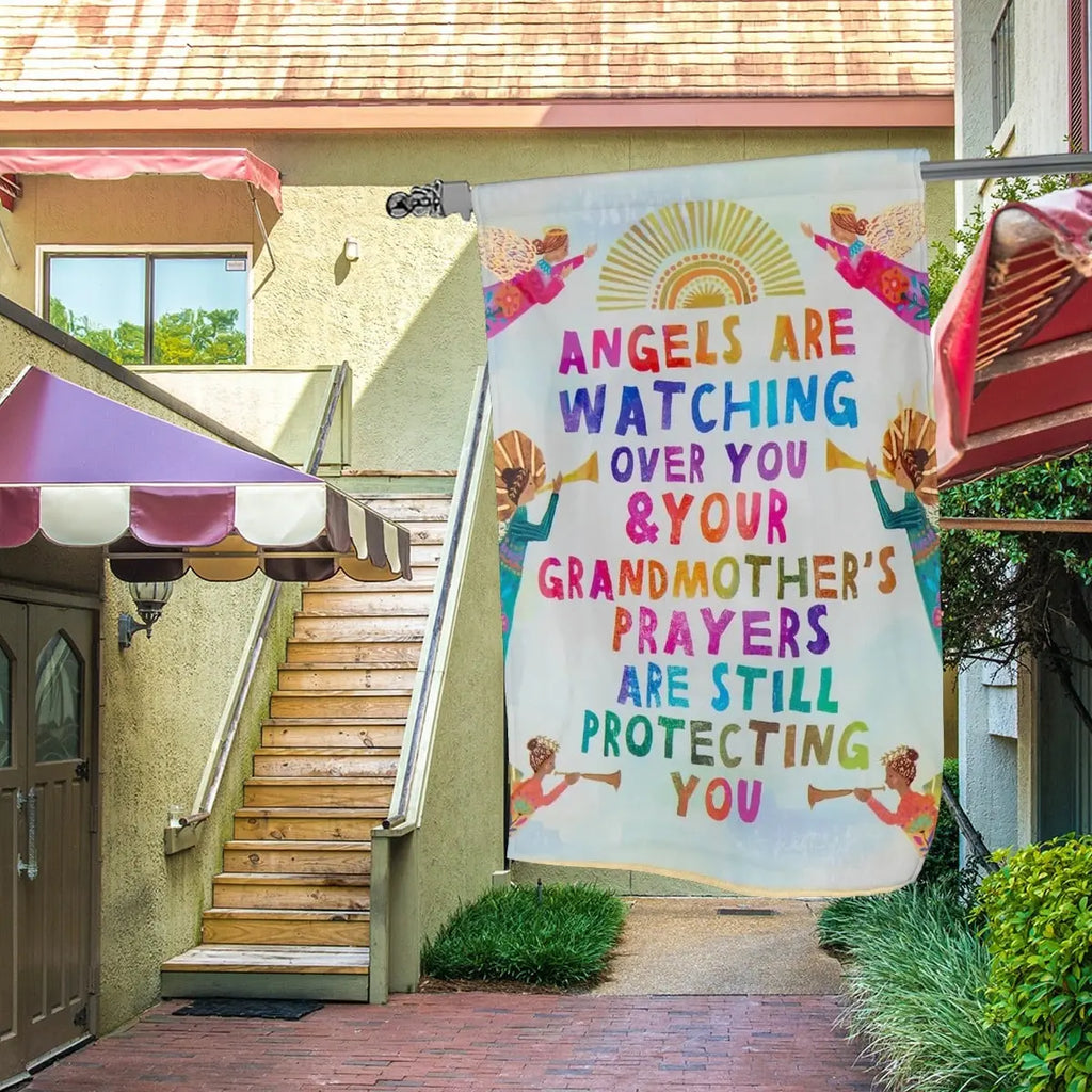 Sandy Beach Angels Are Watching Over You garden flag with angel design, garden decor for outdoor display.