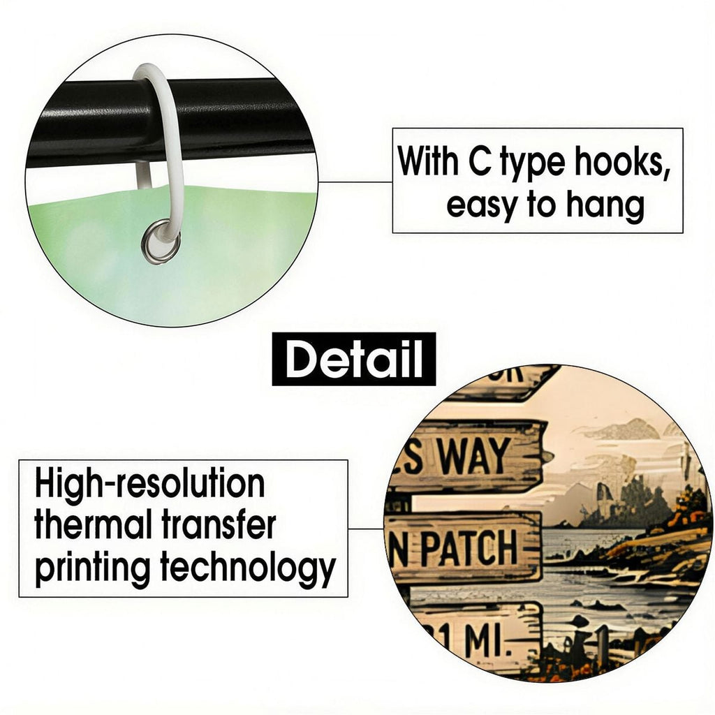 Close-up of C-type hooks for easy hanging and high-resolution thermal transfer printing detail.