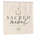 Sandy Beach bathroom decor shower curtain with beach and ocean motif, hanging in a modern bathroom setting.