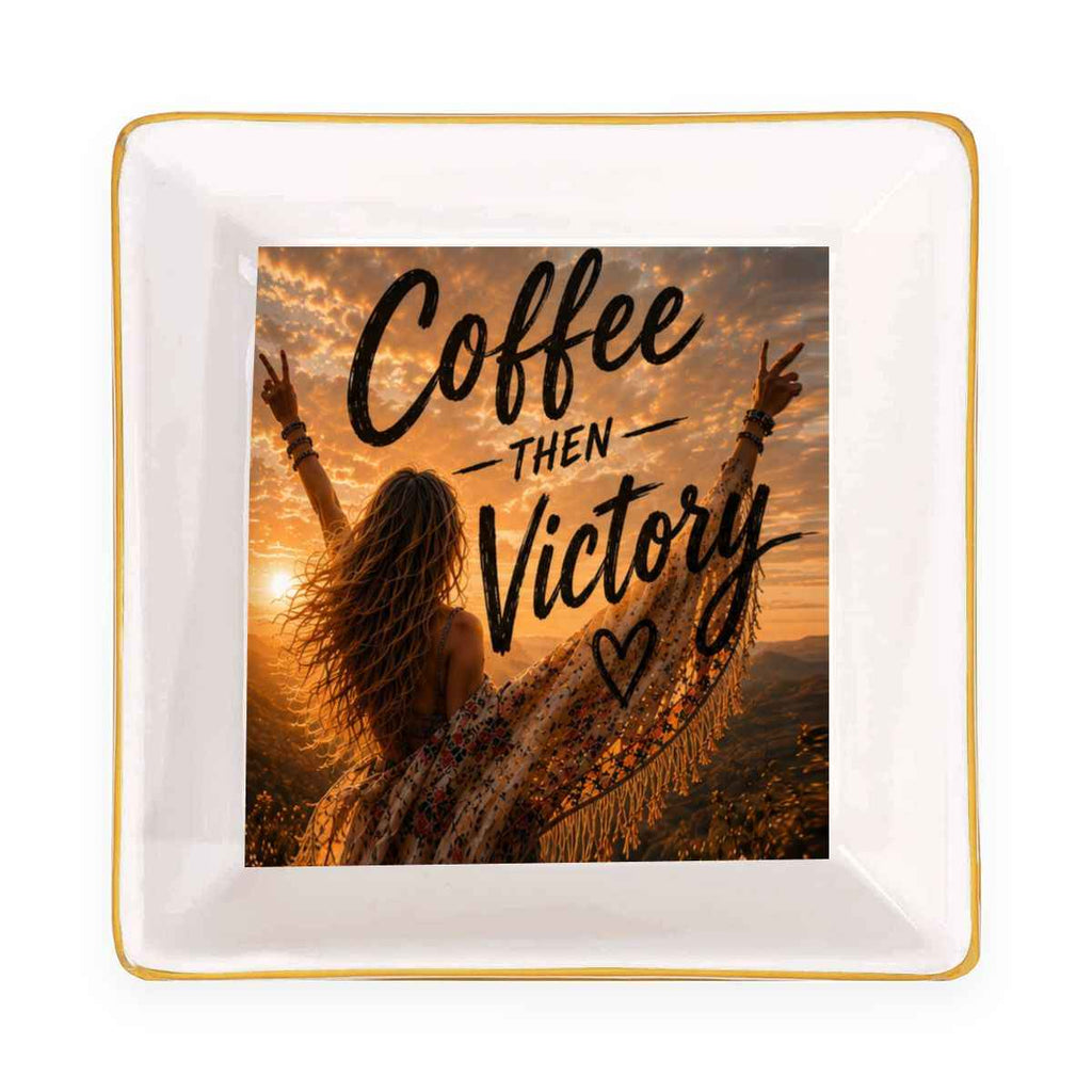 Gold Trim Jewelry Dish Coffee then Victory