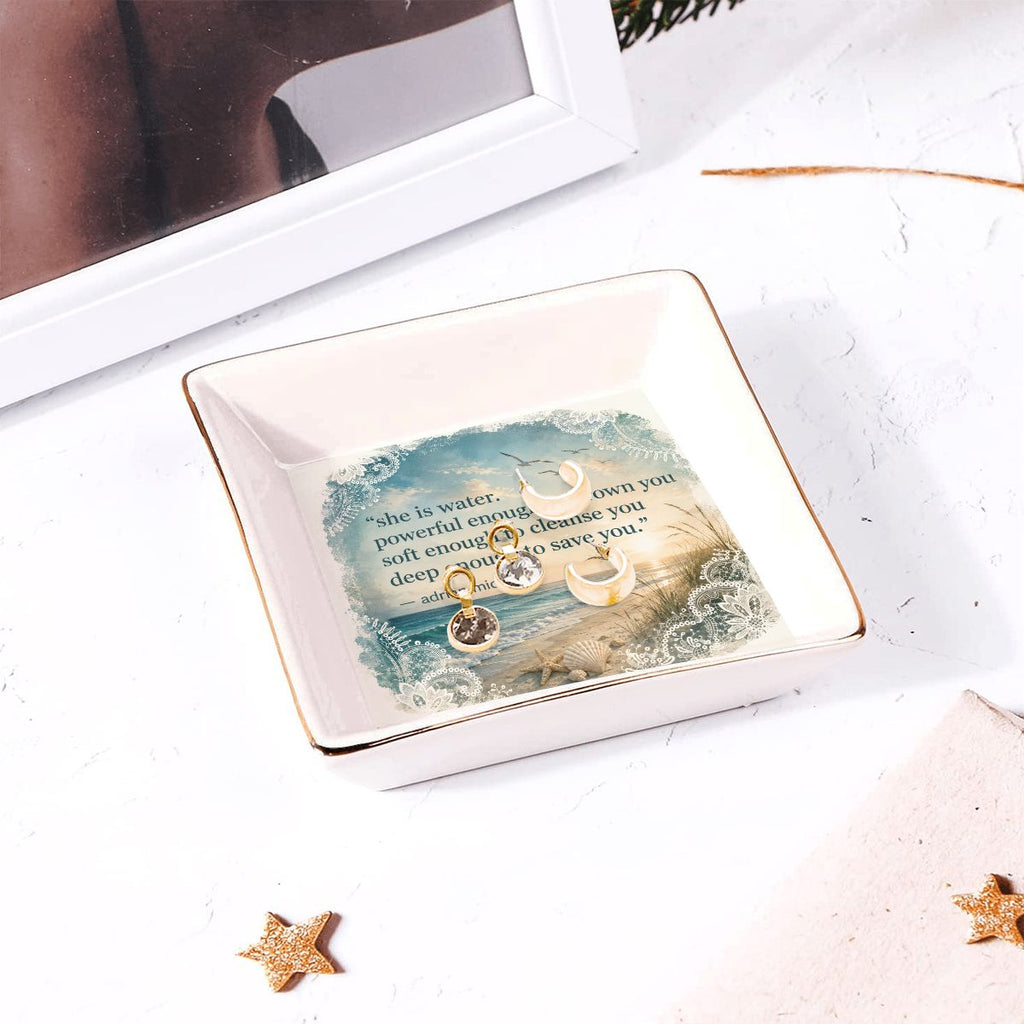 She's Water Gold Trim Ceramic Jewelry Dish