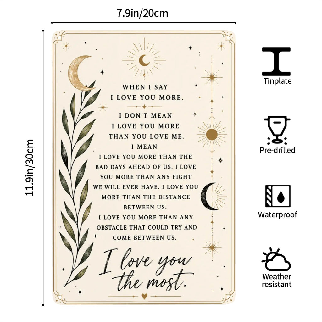 Celestial themed garden flag with romantic quote and botanical leaves design.