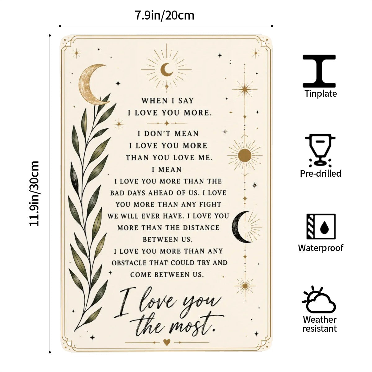 Celestial themed garden flag with romantic quote and botanical leaves design.