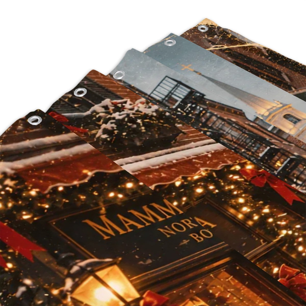 Boston North End Christmas Shower Curtain | Snowy Holiday Street