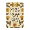 Inspirational garden flag with yellow floral illustrations and Ram Dass quote.