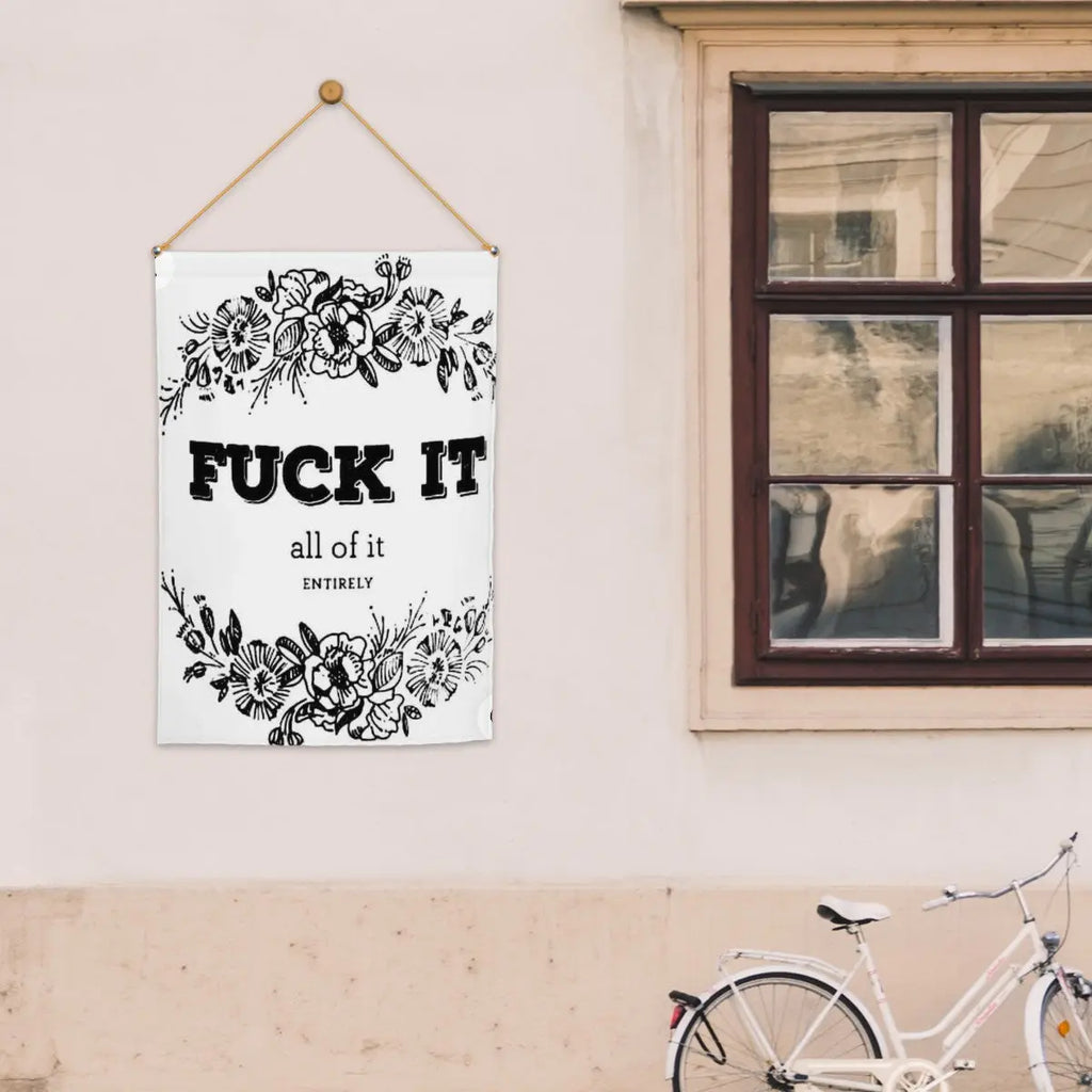 Sandy Beach garden decor flag with bold "Fuck It All Of It" design, suitable for outdoor garden decoration and display.
