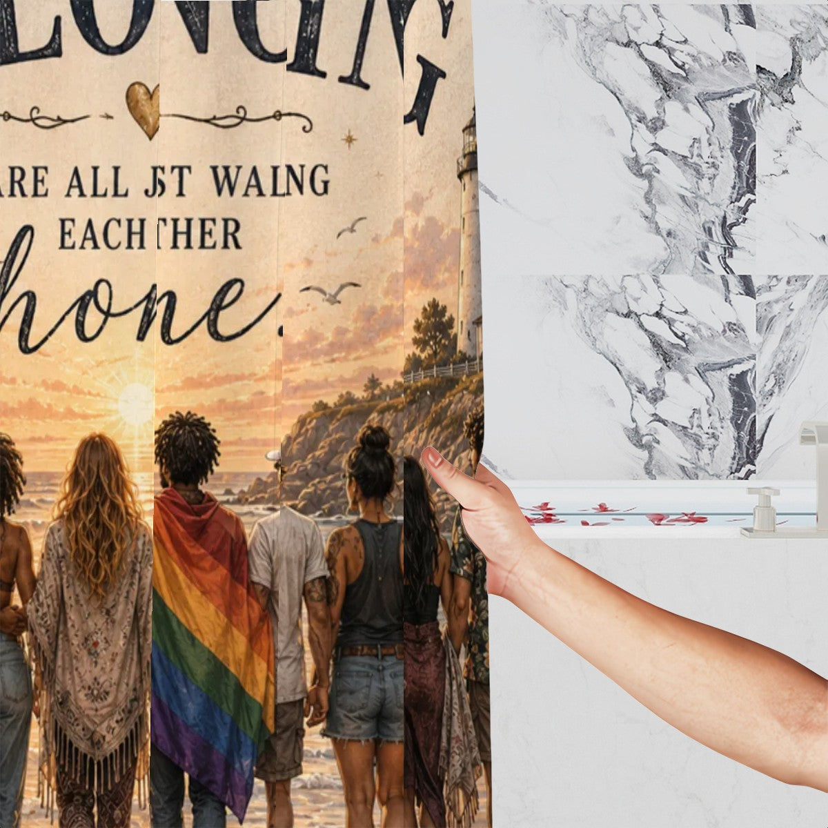 "Belonging" Coastal Sunset Shower Curtain