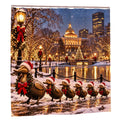 Boston Christmas Ducks Shower Curtain | Festive Winter Duck Parade
