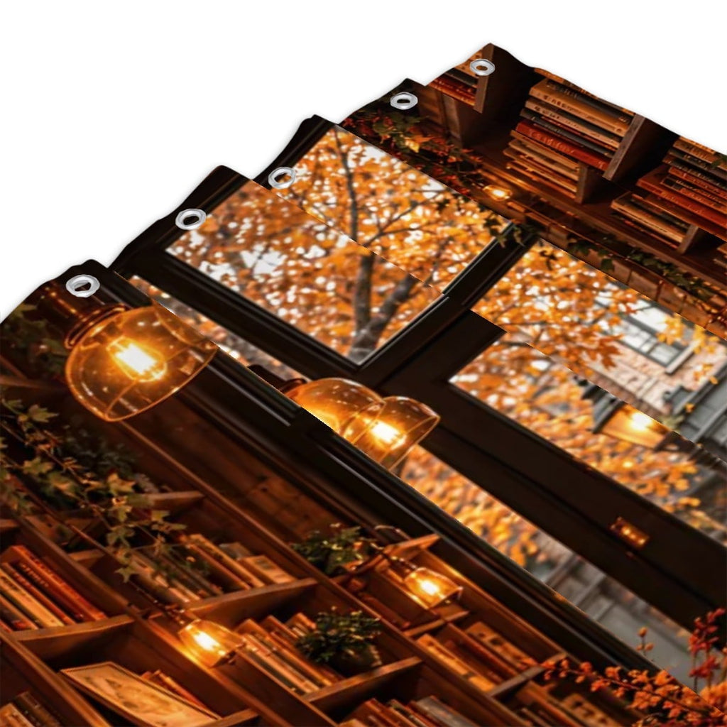 Autumn Bookstore Shower Curtain - 72" x 72" Waterproof Library Print