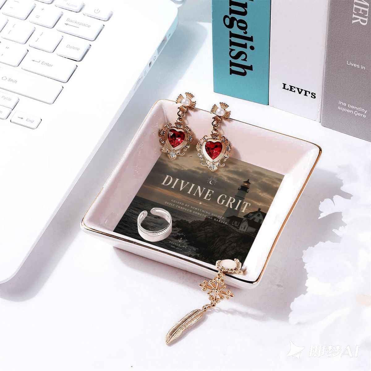 Gold Trim Jewelry Dish Divine Grit