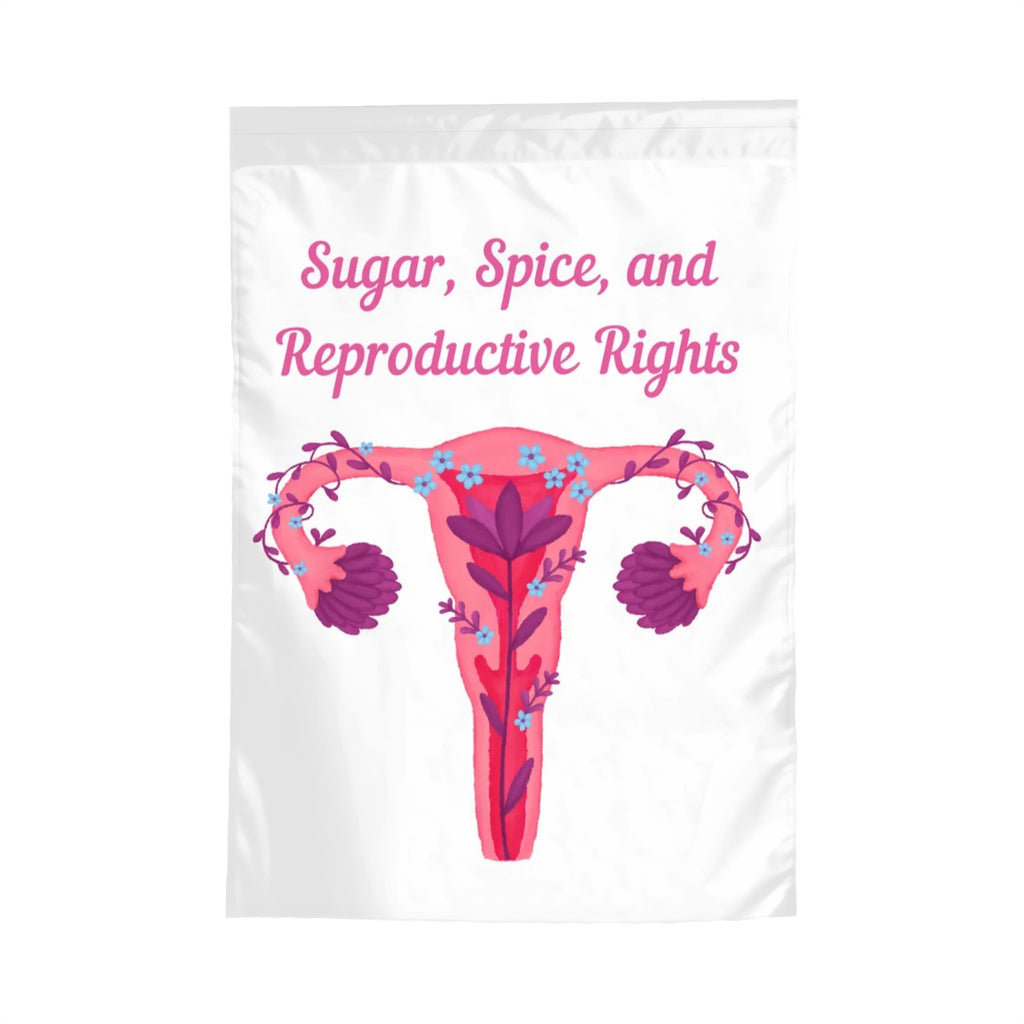 Reproductive Rights Uterus Garden Flag by Sandy Beach, featuring a colorful uterus design for garden decor.