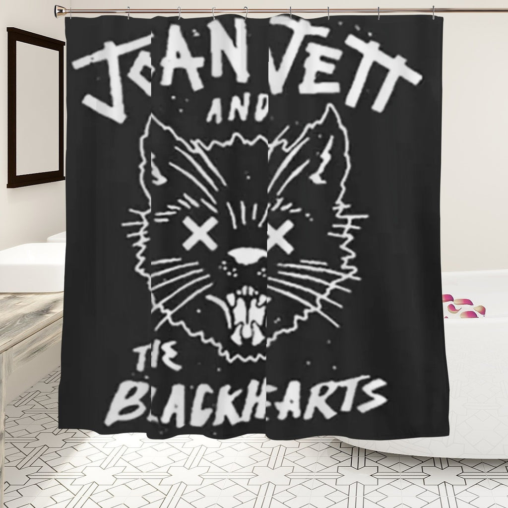 Sandy Beach rock band-themed shower curtain with vibrant music-inspired design for bathroom decor.
