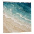 Sandy Beach bathroom decor shower curtain with tropical beach scene, vibrant colors, and waterproof fabric for a stylish bathroom update.