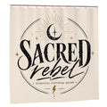 Sacred Rebel Minimal Logo shower curtain by Sandy Beach featuring modern spiritual design for neutral bathroom decor.