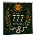 Sandy Beach 777 Angel Number shower curtain with celestial snake and spiritual design for bathroom decor and higher self awakening.
