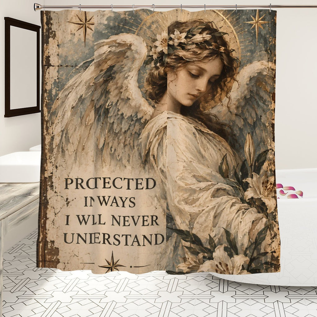 Protected by Angels Shower Curtain - 72" x 72" Vintage Spiritual Art