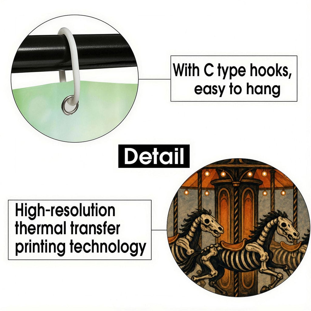 Close-up of C-type hooks for easy hanging and high-resolution thermal transfer printing detail.
