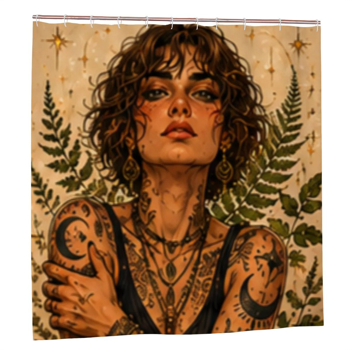 Mystical Woman Shower Curtain – Divine Feminine Fantasy Art Boho Spiritual Bathroom Decor