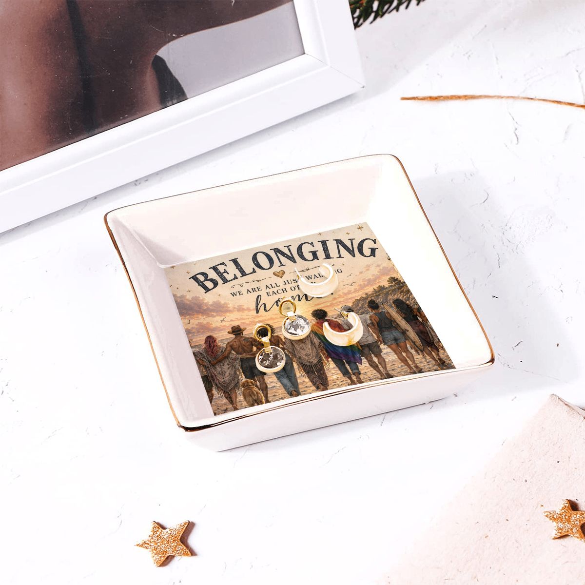 Belonging Gold Trim Ceramic Jewelry Dish