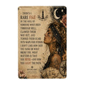 Inspirational quote metal sign with celestial woman, moon, and lighthouse art.