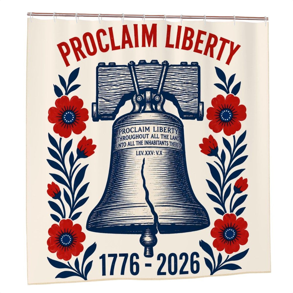 Proclaim Liberty Shower Curtain – Liberty Bell 1776-2026 Patriotic Bathroom Decor - Sandy Beach