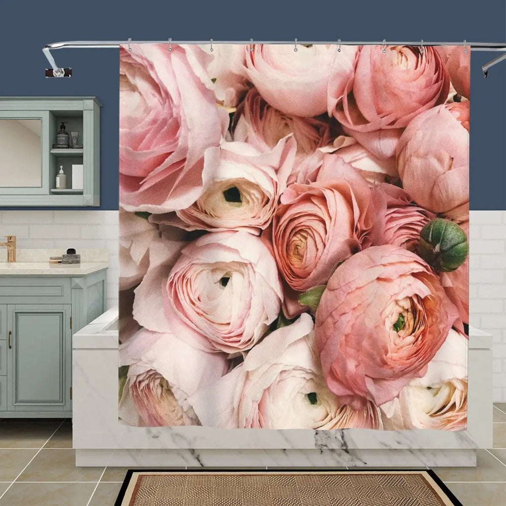 Pink Ranunculus Floral Shower Curtain Sandy Beach