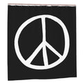 White Peace Symbol shower curtain for bathroom decor by Sandy Beach, featuring a peaceful design on a white fabric background.