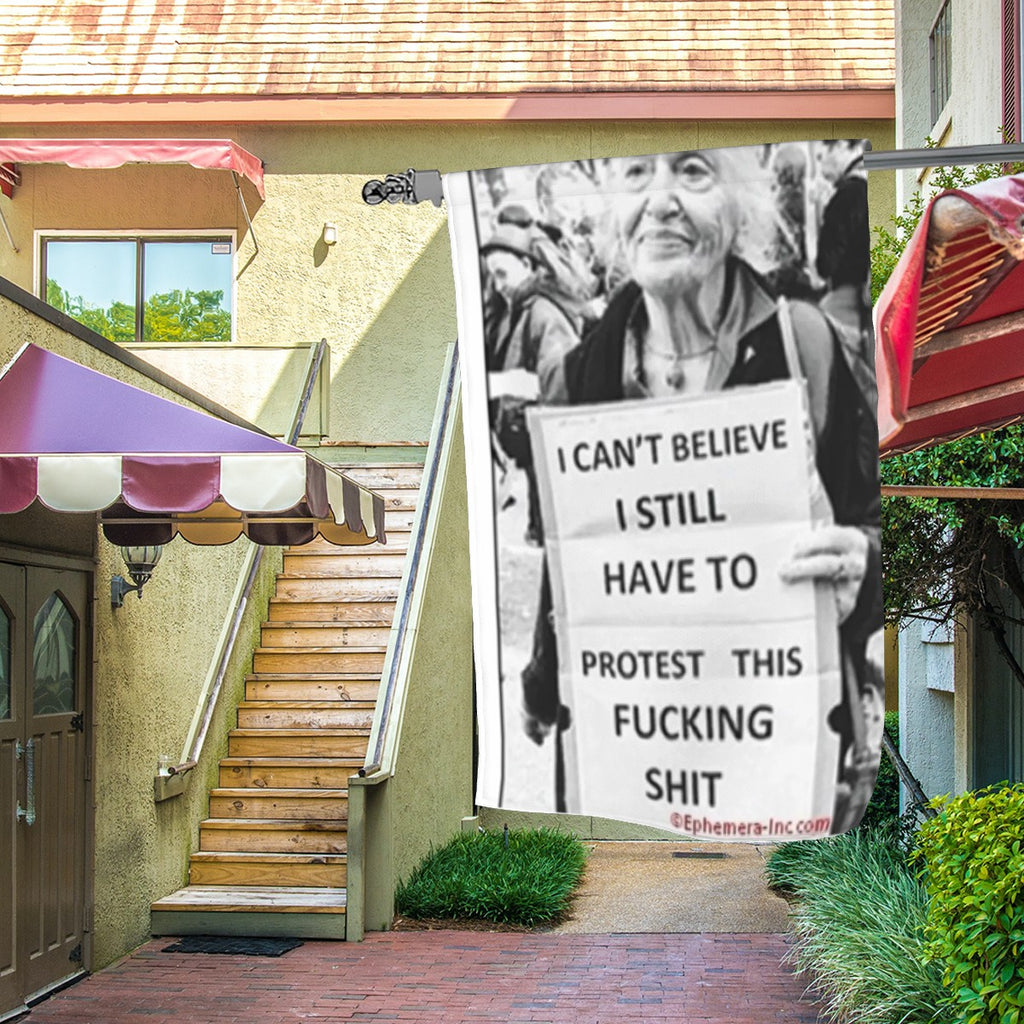 Protest Sign Older Woman Garden Flag