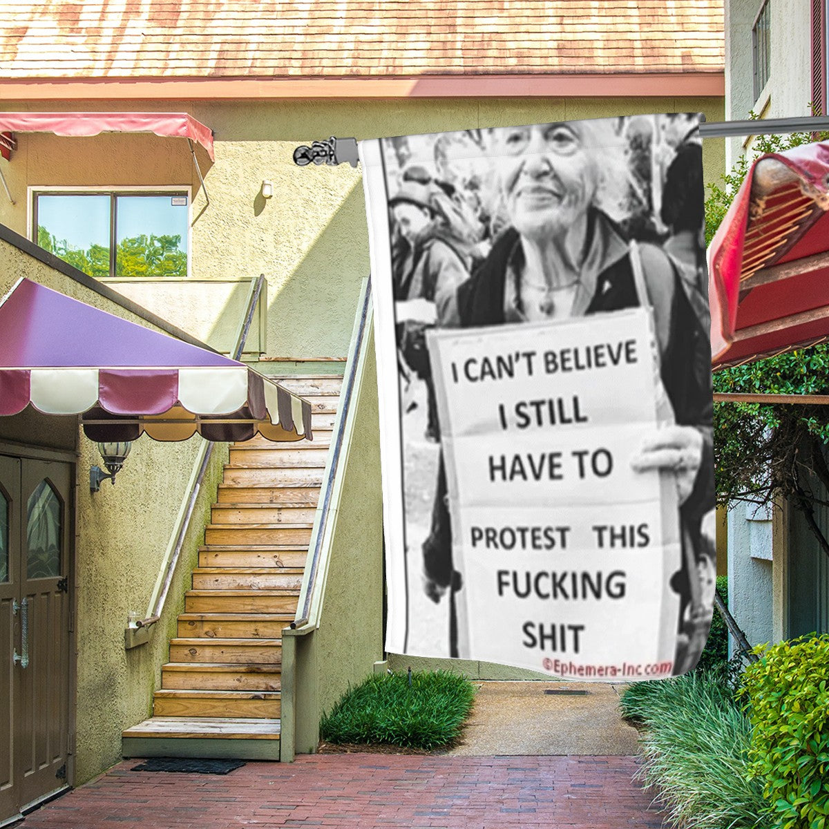 Protest Sign Older Woman Garden Flag
