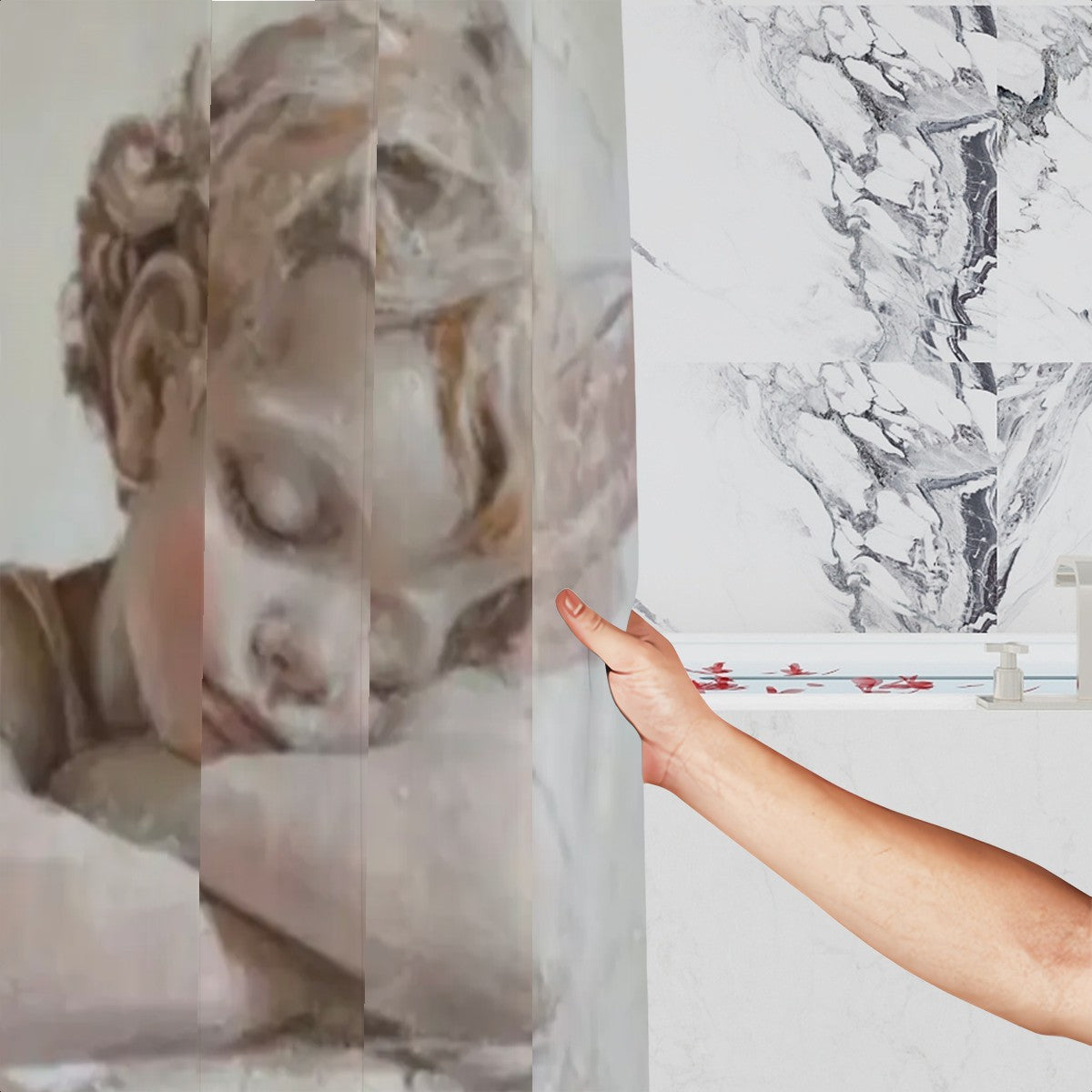 Sleeping Cherub Shower Curtain | Angel Fresco Art